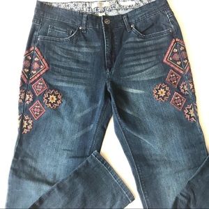 Vintage America Indigo Embroidered Cropped Jeans